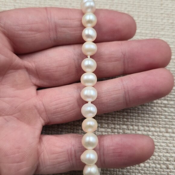 7.5 Inch Sterling Silver Simple Genuine Pearls Bracelet B820 - Picture 3 of 6